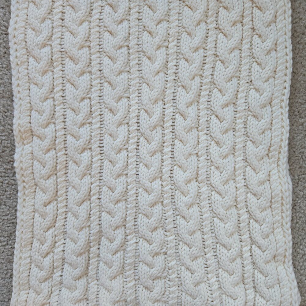 Wool Cashmere Aran Cable Knit Scarf with Fringe - Picture 3 of 6